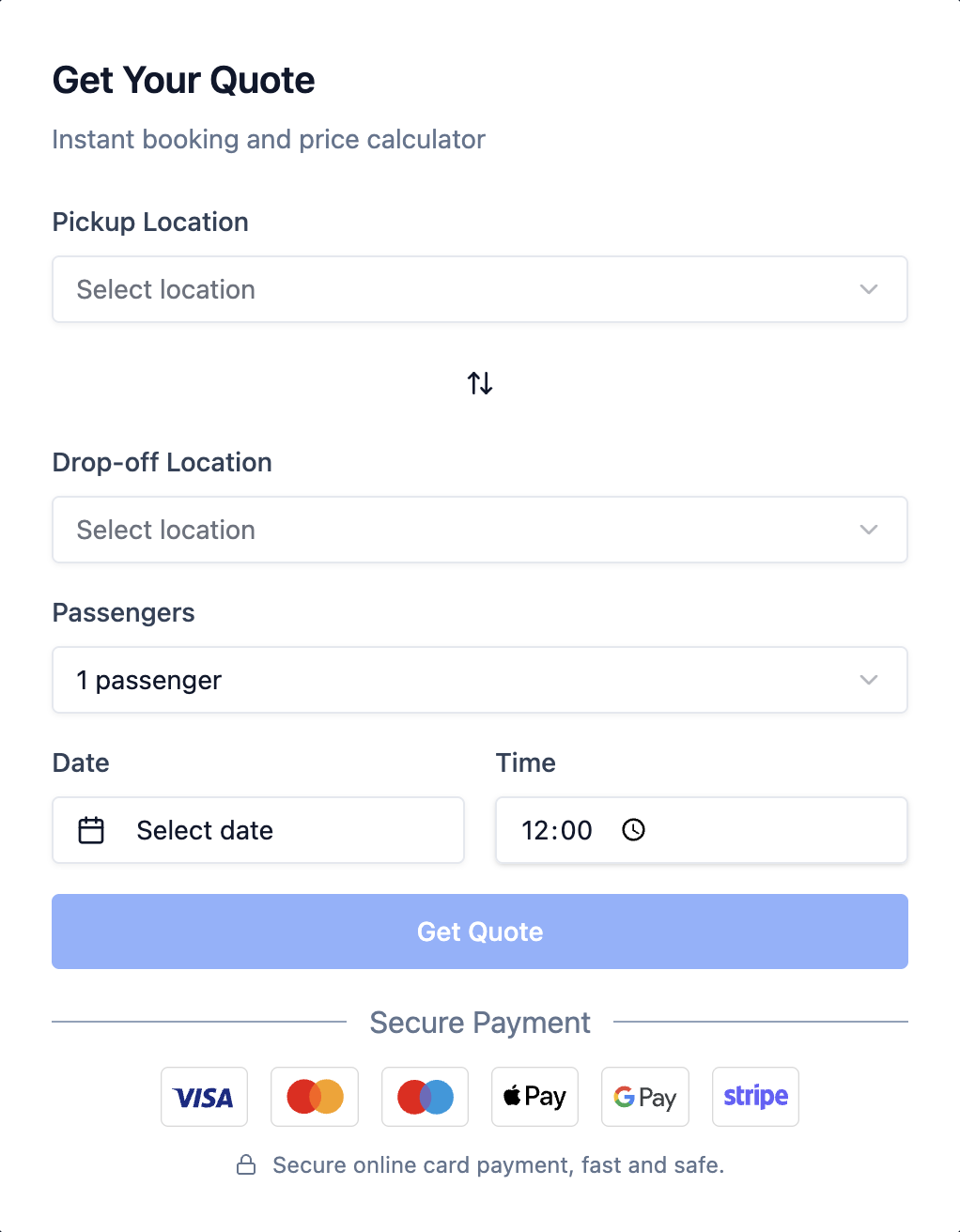 Transfer booking forma